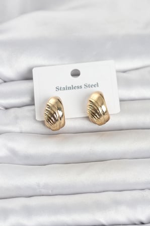 316L Çelik Gold Renk Desenli Yarım Halka Model Kadın Küpe 5886