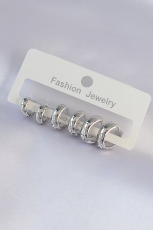 Pirinç Gümüş Renk Oval Bombeli Küpe Seti 5886