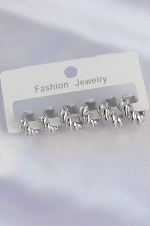 Pirinç Gümüş Renk Minimal Tırtıklı Küpe Seti 5886