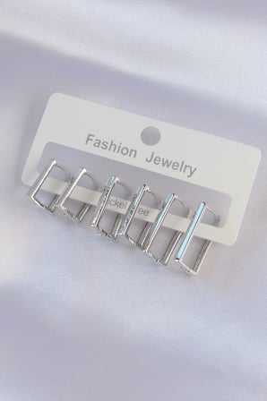 Pirinç Gümüş Renk Dikdörtgen Model Küpe Seti 5886