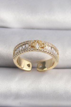 Pirinç Gold Renk Zirkon Taşlı Yıldız İşleme VIP Seri Kadın Yüzük 5886