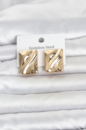 316L Çelik Gold Renk Plaka Model Kadın Küpe 5886