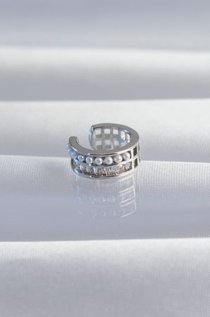 Pirinç Gümüş Renk İncili Baget Taşlı Earcuff Küpe 5886