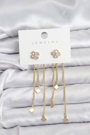 Pirinç Gold Renk Yonca Model Sallantılı Kadın Küpe 5886