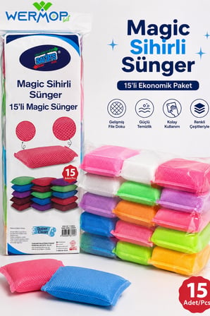 15'li Magic Sihirli Sünger – Renkli File Dokulu Çok Amaçlı Temizlik Süngeri