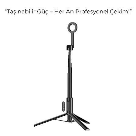 Kablosuz Uzaktan Kumandalı Manyetik Tripod | 164 cm | 360° Döner Başlık | Hafif ve Katlanabilir Tasarım