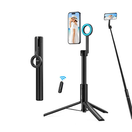 Kablosuz Uzaktan Kumandalı Manyetik Tripod | 164 cm | 360° Döner Başlık | Hafif ve Katlanabilir Tasarım