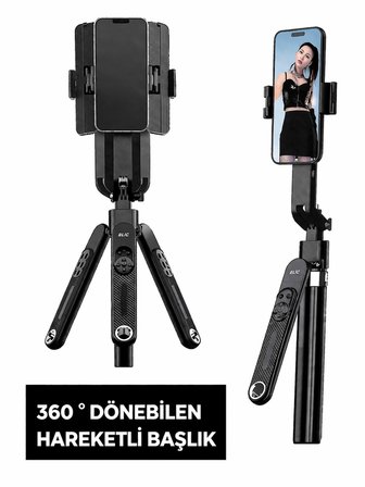 Yüz Takip Özellikli Gimbal Tripod Şarjlı Çift Led Işık Ayna Kumanda Uzun 1.8m Selfie Çubuğu Telefon Tutucu