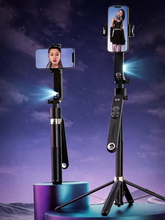 Yüz Takip Özellikli Gimbal Tripod Şarjlı Çift Led Işık Ayna Kumanda Uzun 1.8m Selfie Çubuğu Telefon Tutucu
