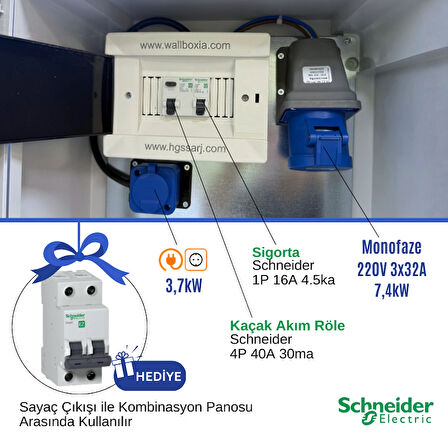 Hgsşarj "BluePan" 7,4kW Elektrikli Araç Kombinasyon Panosu Sch neider Sigorta Grubu