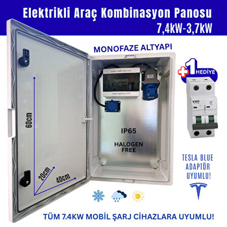 Hgsşarj "BluePan" 7,4kW Elektrikli Araç Kombinasyon Panosu, 3x32A VIKO Sigorta Grubu