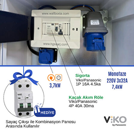 Hgsşarj "BluePan" 7,4kW Elektrikli Araç Kombinasyon Panosu, 3x32A VIKO Sigorta Grubu