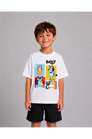 Kız Erkek Çocuk Bluey Classic Baskılı %100 Organik Pamuk Tshirt