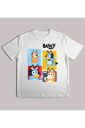 Kız Erkek Çocuk Bluey Classic Baskılı %100 Organik Pamuk Tshirt
