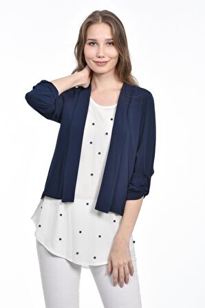 Modkofoni İnci Detaylı Lacivert Kadın Krep Bluz