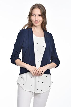 Modkofoni İnci Detaylı Lacivert Kadın Krep Bluz