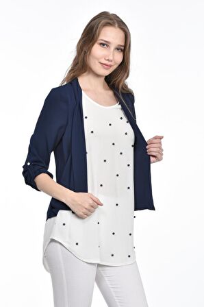 Modkofoni İnci Detaylı Lacivert Kadın Krep Bluz