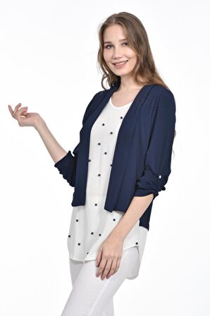 Modkofoni İnci Detaylı Lacivert Kadın Krep Bluz