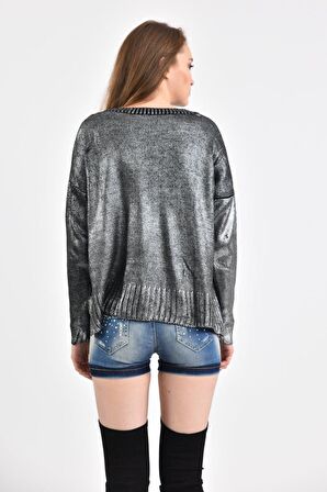 Modkofoni Bisiklet Yaka Düz Örme Kısa Siyah Triko Kadın Bluz