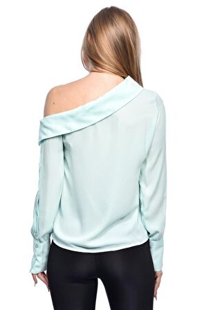 Modkofoni Tek Omuzlu Uzun Kollu Mint Kadın Bluz