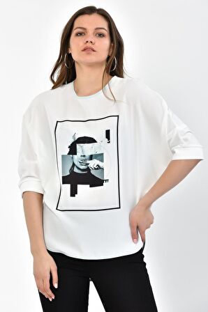Modkofoni Bisiklet Yaka Mint Baskılı ve Biyeli Uzun Kollu Kadın Bluz