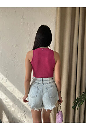 Kadın Halter Yaka Kaşkorse Atlet Bluz 