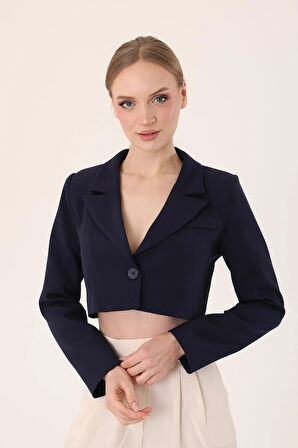 Crop Blazer Ceket- Lacivert