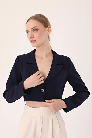 Crop Blazer Ceket- Lacivert