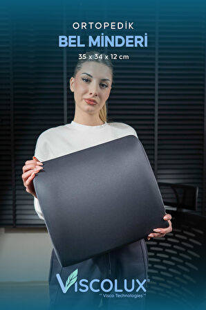Ortopedik Bel Destek Yastığı - Visco Bel Destekli Minder Evde Ofiste Arabada Konfor Füme 35x34x12