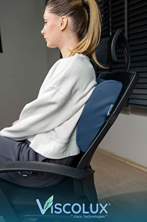 Ortopedik Bel Destek Yastığı - Visco Bel Destekli Minder Evde Ofiste Arabada Konfor Mavi 35x34x12