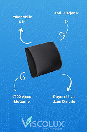 Ortopedik Bel Destek Yastığı - Visco Bel Destekli Minder Evde Ofiste Arabada Konfor Mavi 35x34x12