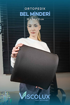 Ortopedik Bel Destek Yastığı - Visco Bel Destekli Minder Evde Ofiste Arabada Konfor Siyah 35x34x12