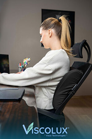 Ortopedik Bel Destek Yastığı - Visco Bel Destekli Minder Evde Ofiste Arabada Konfor Siyah 35x34x12