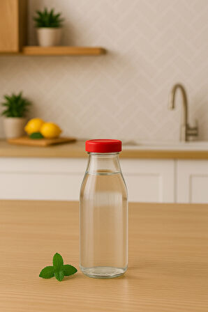 2 Adet Plastik Kırmızı Kapaklı 500 ml Sürahi Süt, Ayran, Su, Limonata Meşrubat Şişesi Cam Şişe 500cc