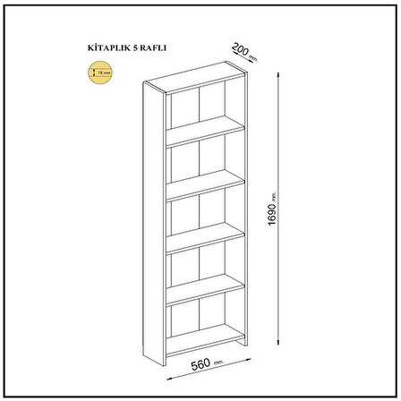 Lilium 5 Raflı Dekoratif Kitaplık Beyaz