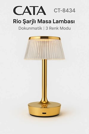 Şarjlı Dimmerli Dokunmatik Masa Lambası – 3 Işık Modu | Altın Renk