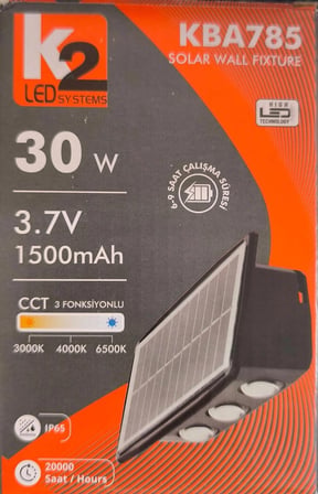 30W Solar LED Duvar Apliği 3 Renk CCT IP65 Güneş Enerjili Dış Mekan