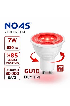 GU10 LED Ampul 7W 630 Lümen Kırmızı Işık Renkli Spot Ampul
