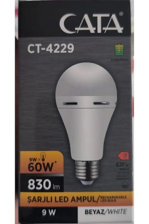 Şarjlı LED Ampul 9W 830 Lümen E27 Beyaz Işık Elektrik Kesintisine Uygun