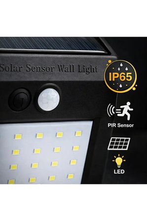 K2 Global Güneş Enerjili Hareket Sensörlü Duvar Apliği 15 W 6500K IP65 Beyaz