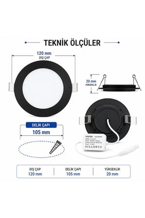 6W LED Panel Spot Siyah Kasa Beyaz Işık Sıva Altı Yuvarlak Spot Armatür
