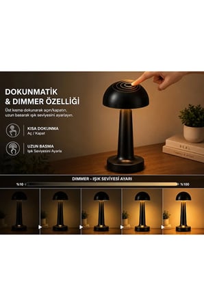Siyah Şarjlı Dokunmatik Dimmerli Masa Lambası 600 lm Amber / Günışığı / Beyaz Işık