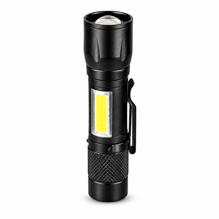 3W Şarjlı LED El Feneri 250 Metre IP44 Micro USB Kemer Klipsli Kutulu