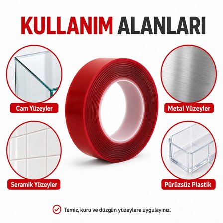 Piton Şeffaf Çift Taraflı Akrilik Montaj Bandı 24 mm x 2 Metre