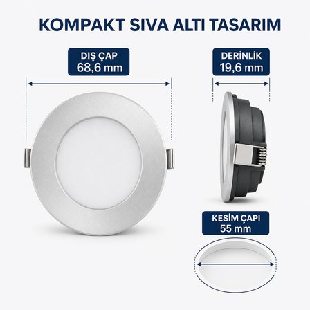 Ack 2.5 W 210 Lümen 6500K Soğuk Beyaz Sıva Altı LED Spot Alüminyum