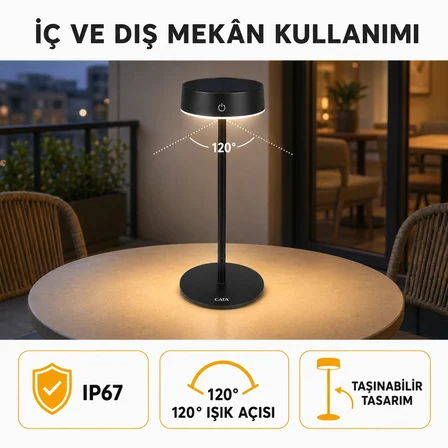 Cata CT-8450 Dubai Masa Lambası Siyah Solar Type-C Şarjlı Dokunmatik 3 Renk Dimmerli LED