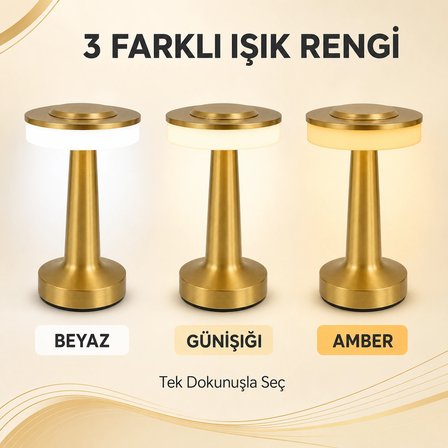 Cata CT-8435 Oslo 2W USB Şarjlı Dokunmatik 3 Renk LED Masa Lambası Gold