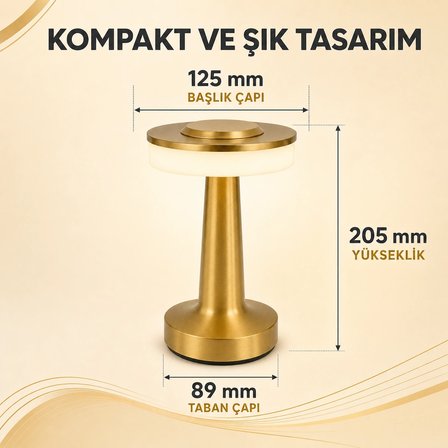 Cata CT-8435 Oslo 2W USB Şarjlı Dokunmatik 3 Renk LED Masa Lambası Gold
