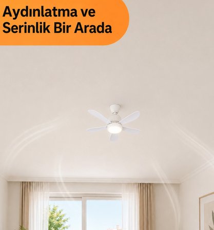  Kumandalı Pervaneli LED Ampul 35W E27 – 5 Kanatlı, 3 Renk ve 3 Kademeli Sessiz Tavan Vantilatörü