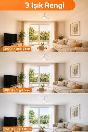  Kumandalı Pervaneli LED Ampul 35W E27 – 5 Kanatlı, 3 Renk ve 3 Kademeli Sessiz Tavan Vantilatörü